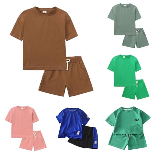 Sportbekleidung Kinder Jungen 116 Set Baumwolle 2 Teiler Trainingsanzug Sommer Outfits Zweiteiler Kurze Hose Und T-Shirt Braun Sport Set Sportanzug 2 Piece Jogging Kinderkleidung