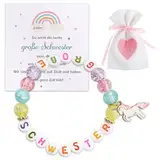 BOOMTOP Große Schwester Armband Geschenk Du wirst Große Schwester Armband Bunt Postkarte Kinder Big Sister Kinderarmband Geschenk zur Geburt Elastisches Perlenarmband mit Kärtchen und Stoffbeutel