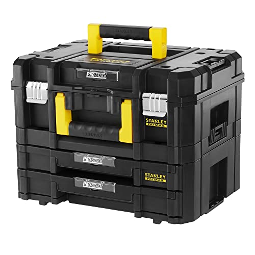 Stanley FatMax Pro-Stack Werkzeugkoffer Combo(21,5L Fassungsvermögen, mit 2 Schubladen und Organizern für Kleinteile, mit Metallschließen, mit herausnehmbaren Innenteilern) FMST1-71981