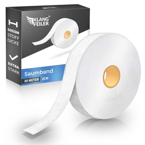 Klangfeiler® Saumband 30 Meter I Extra Stark 60GSM I 20mm Breit I Bügelband für Bügeln I Bügelkleber Vorhänge Gardinen besser als nähen Saumvlies