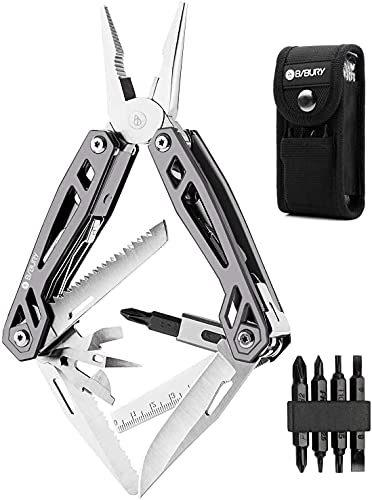 BIBURY Multitool Zange Geschenke für Männer Frauen, Titan Mehrzweck-Taschenmesser-Zangen-Kit, Edelstahl Multizange Tool mit Schraubendreher, für Outdoor, Camping, Jagd, Angeln & Wandern