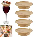 Rienan 4 Stück Weinglas Topper Wine Glass Charcuterie Topper Weinglas Topper Holz Weinglas Aufsatz für Flasche Prevent Red Wine From Splashing, für Desserts Getränke Partyzubehör.