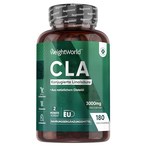 CLA Kapseln - 3000 mg CLA pro Tagesmenge - 180 Softgels - Konjugierter Linolsäure aus 100% reinem Safloröl für Männer und Frauen geeignet - Sport, Fitness und Training - Conjugated Linoleic Acid