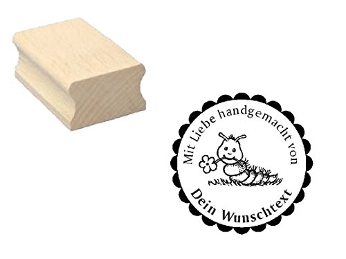 Dekolando Holzstempel HANDMADE STEMPEL - RAUPE - mit WUNSCHTEXT personalisiert Ø 40 mm