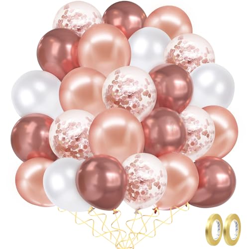 MUEZDUR Rosegold Luftballons Set 60 Stück 30cm Helium Ballons Rosegold mit 2 Rollen goldener Band für Geburtstag, Valentinstag, Jubiläum, Verlobungsdeko, Brautparty, Hochzeitsdeko, Party Dekoration