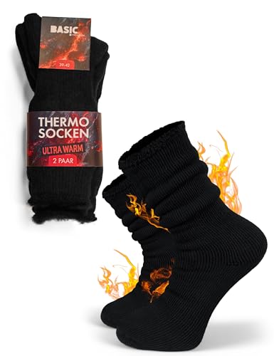 Basic Treasure 2 Paar Winter Thermosocken Herren 43-46 Ultra Warm, Thermosocken Damen & Herren, Dicke Weiche Winter Socken mit Vollplüsch, Kalte Füße