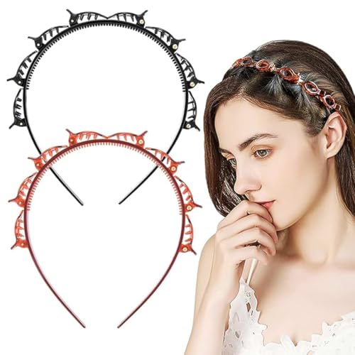 ZORVUJI 2 Stück Hair Twister Haarreifen, Double Bangs Hairstyle Hairpin, Haarreifen mit Klammern, Doppelknall Frisur Haarnadel, Haarreif mit Zähnen für Damen