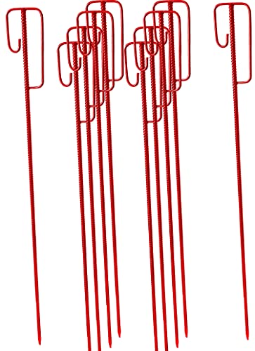 UvV Absperrleinenhalter Stahl Set mit 10 Stück Laterneneisen 1200 mm lang Ø14 mm mit UVV-Bügel für Fangzaun, Absperrungen, Parkplatz, Absperrkette oder Warnband (Rot)