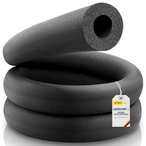 Rohrisolierung Kautschuk | 2m Schlauch für Rohrdurchmesser von 15mm bis 89mm und Dämmdicke von 12,3mm bis 53mm Kaimann Kaiflex HT s2 | 50% - 100% GEG (28mm x 25,5mm | 2m | 100% GEG)