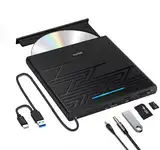 NOLYTH Externes DVD Laufwerk Extern USB 3.0 Type-C Tragbar CD/DVD RW Brenner mit USB/SD/TF Port & Audio Out, Externe CD Laufwerk Player für Laptop PC Windows 11/10 Mac MacBook iMac