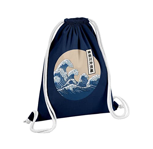 Fabulous Turnbeutel mit Kordelzug Blau Hokusai Große Wellen Japan Asien Meereskultur 12 Liter