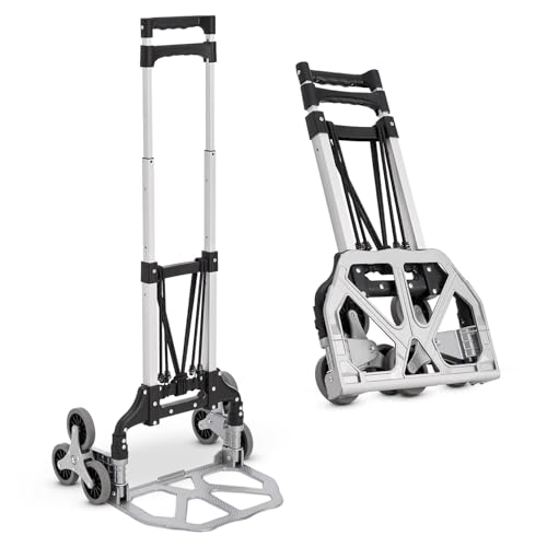 Juskys Treppensackkarre klappbar & bis 80 kg belastbar - Alu Mini Sackkarre für Treppen - mit Handschuhen & Expanderseilen - Treppensteiger klein