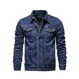 ZF YLYH Herren Jeansjacke Jacken Gewaschener Denim Übergangsjacke Frühlings Herbst Jacke Mantel Vintage Herrenjacke Klassische Denim Cargo Coat Slim Fit Jacket Übergangs(Navy blue,XL)