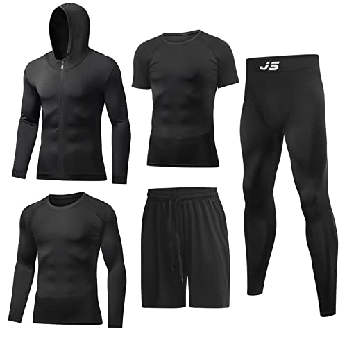 JULY'S SONG Sportbekleidung für Herren Kompression 5pcs Set Fitness Kleidung Trainingsanzug Männer Elastische Sportwear Gym Running Outfit Outdoor