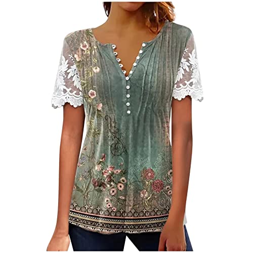 Masrin Langarmshirt Damen Trendige Plissee Oberteile Ausgehöhlter Blumenstickerei Pullover Bluse mit Knopfleiste Tops V-Ausschnitt Langen Ärmeln Pulli Shirt Regular Fit Blusentops Elegant Partywear