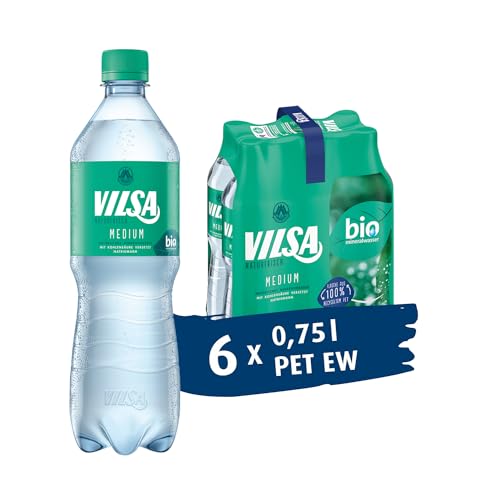 VILSA Mineralwasser medium, 6er Pack Mineralwasser mit Kohlensäure, natriumarm, in Einweg-Flaschen (6 x 0,75 l PET)