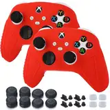 YoRHa Studded Protective Skins Cover for Xbox Series X/S Controller x 2 Red Thumb Grips x 8, Plugs x 8, Anolog Protectors x 4