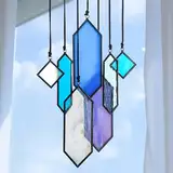 HDCRYSTALGIFTS Buntglas-Sonnenfänger zum Aufhängen, 7-teilig, handgefertigt, Erdtöne, moderne blaue Wandkunst, Sonnenfänger, Innenfenster, Glasdekoration, Geschenke für Mutter, Oma