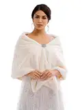 Jovono Frauen Braut Hochzeit Kunstpelz Schal Wrap Braut Pelz Schal Stola Fur Wraps und Tücher für Frauen (Beige)