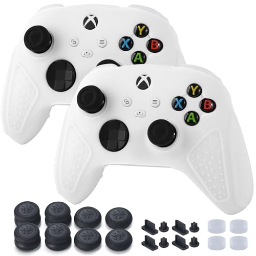 YoRHa Studded Protective Skins Cover for Xbox Series X/S Controller x 2 White Thumb Grips x 8, Plugs x 8, Anolog Protectors x 4