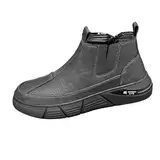 Herren Freizeitschuhe Mit Lederoberteil | Herren Slip On Walkingschuhe Leder Schuhe Mit Seitlichem ReißVerschluss | Bequeme Rutschfeste Trainer Schuhe Wanderschuhe Mit Dicken Sohlen | Fitnessschuhe