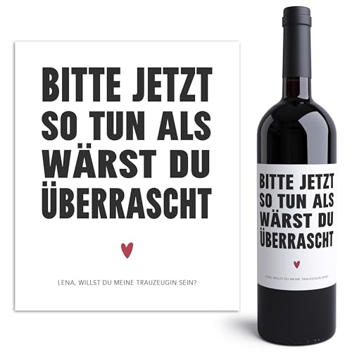 Trauzeugen fragen Flaschenetikett personalisiert "Überrascht" Willst du meine Trauzeugin sein Geschenk Wein Etiketten Weinetiketten selbstklebend 10x12 cm (2 Stk.)