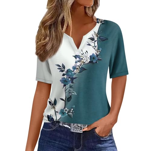 Grünes Tshirt Damen Kurzarm Bluse Damen Damen Druck Kurzarm Shirt Bluse Shirts Damen Bedruckte Sweatshirt-Hose Für Frauen Frauen V-Ausschnitt Off The Shoulder T Shirt Oberteil Damen Sommer