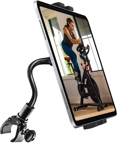 Oilcan Laufband Tablet Halter, Schwanenhals Lenker Handy Tablethalterungen für Fahrrad Spin Bike Crosstrainer Heimtrainer für iPad Pro Air Mini, iPhone, Samsung Tab, Lenovo, Huawei (4-12.9")