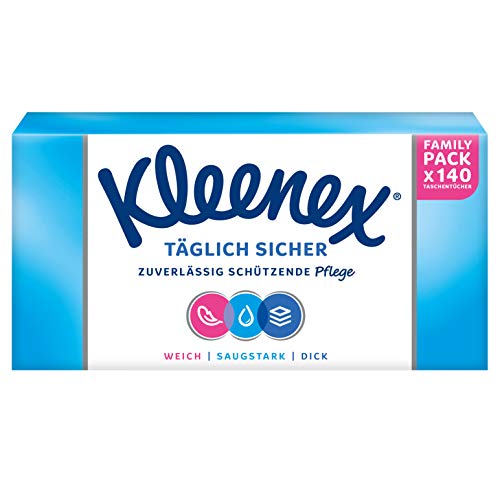 Kleenex Täglich Sicher Taschentücher-Box, 3-lagig, Für den täglichen Gebrauch, 1 Packung à 140 Tücher