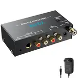 YGiTK Vorverstärker für Plattenspieler | M/M Phono-Vorverstärker mit Netzschalter | RCA Input & Output Interfaces | DC-12V Zertifiziertes Netzteil | Wenig-Lärm Betrieb | Kompaktes Gehäuse