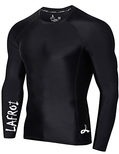 LAFROI Herren Langarm UPF 50+ Kompressionsshirt Rash Guard-CLYYB (Asymmetric Black,LG)