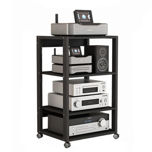 Verstellbarer 4-stöckiger Ständer für Audio-Komponenten, für Heimbüro und Aufnahmestudio, perfekt für audiovisuelle Geräte, 89,9 cm, Schwarz