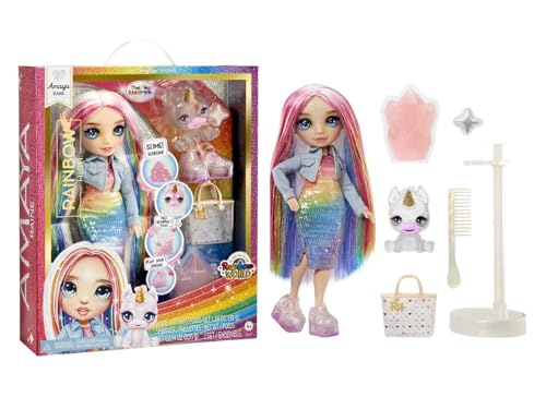 Rainbow High Modepuppe mit Schleim & Haustier - Amaya (Regenbogenfarben) - 28 cm Schimmernde Puppe mit Glitzerschleim, Magischem Haustier und Modeaccessoires - Kinderspielzeug - 4-12 Jahre