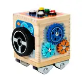 Beschäftigter Würfel, Holzaktivität Würfel | Busfahrzeug mit LED -Licht,Feinmotorik Spielzeug, frühe Bildungsaktivität für Kinder im Alter von 2 bis 4 Jahren