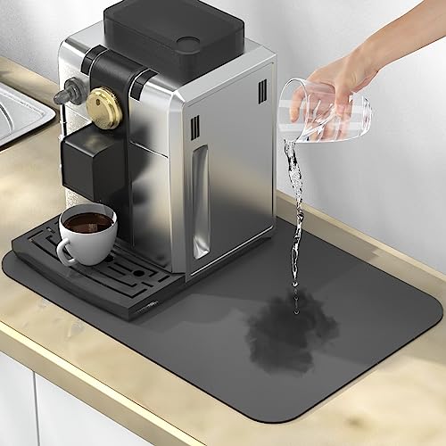 ARSUNOVO Kaffeematte 61 x 40,6 cm für Arbeitsplatten, Kaffeebar-Zubehör, absorbiert schnell, um Flecken zu verstecken, rutschfestes Gummi-Design, Abtropfmatte für Küche (grau)