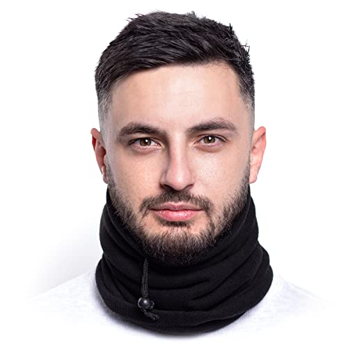 Karl Loven Damen Loop Schal Hals wärmer Herren Schnalle Winter Fleece Futter Unisex warme Hut Maske - Sport Ski Motorrad Fahrrad Snowboard Wandern Schwarz