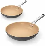 Ninja Extended Life 2-Piece Ceramic Frying Pan Set, (24cm & 28cm Saucepans with Lids), Non-Stick (No PFAs, PFOAs, Lead or Cadmium), Induction Compatible, Oven Safe to 285°C, Terracotta & Grey