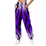 QWUVEDS Damen Sporthose Jogginghose Laufhosen Gummibund Sweathose mit Taschen Stoffhose Lange Yoga Hosen Sweathose mit Taschen High Waist Bequeme Lockere Freizeithose Fitness Loungewear XXL,C18-Lila