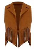 Eandarui Western Weste Mit Fransen Kinder Junge Mädchen Cowboy Cowgirl Kostüm Wildleder Fransenjacke Ärmellos Quasten Lederjacke Hippie Boho Outfit Braun 134-140