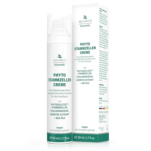Eye Natural Anti-Aging Stammzellencreme – mit Aloe Vera, Granatapfel-Öl, Sheabutteröl, Hyaluron, Grüntee-Extrakt und Panthenol – Vegane Augencreme gegen Tränensäcke und Augenringe 50ml.