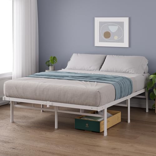 Zinus Justin Bett 140x200 cm - Höhe 36 cm mit Stauraum unter dem Bett - Metall Plattform Bettgestell - Weiß
