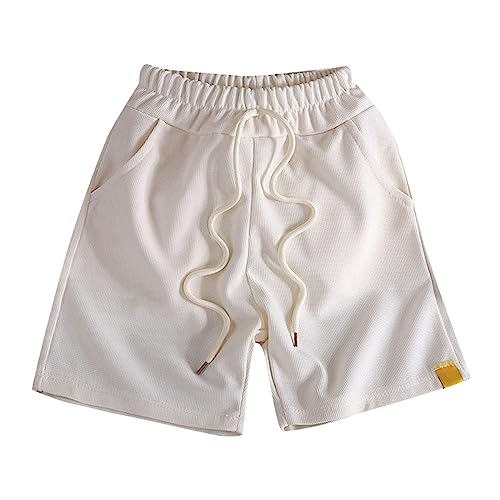 UIFLQXX Mädchen-Shorts, atmungsaktiv, bequem, Kinder-Radhose, einfarbig, lässig, mittlere Taille, modisch, Schnürung, Innentasche, Mittelhose, Sommer-Shorts, Baby-Shorts, 6-9 Monate, beige, 8-9 Jahre