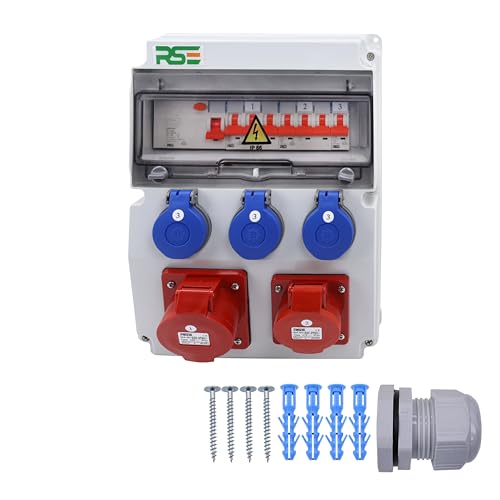 BAUSTROMVERTEILER WANDVERTEILER KOMPLETT VERDRAHTET 32A 16A 230V MIT CEE DOSE ZÄHLER IP65, 9. 1x32a 1x16a 3x230 MIT LS+FI