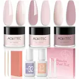 Aokitec 11-teiliges Dipping Powder Nails Set Starter Kit, 3 Farben Helles Nude Rosa Dip Powder Nail Set mit 2-in-1 Dip Base Liquid & Top Coat Aktivator Acryl Dip Nagelset für Dip Nails System Nail Art