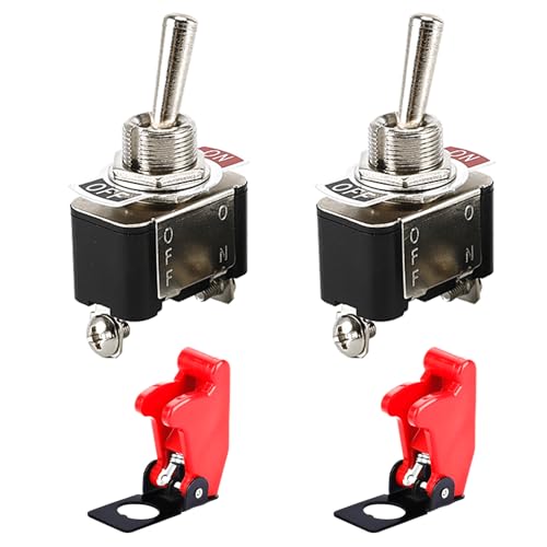 Powice 2X Kippschalter 12V/10A Mit roter Schutzhülle,Miniboot 2Poliger Schalter 12V Verhindern Sie einen versehentlichen Start,12V/230V Schalter Geeignet für Den Einbau in Häusern Schwarz