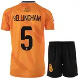 Hawkara R. Madrid Bellingham #5 Orange Auswärts Kinder Trikot mit Kurz, Fußball Geschenk Set Jugendgrößen (Orange,164)