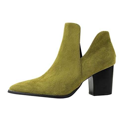 Yowablo Damen Cut Out Ankle Boots Chunky Heel Slip On Western Booties Freizeitschuhe Anglerhose Mit