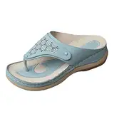 AMDOLE Sandalen mit Fußgewölbeunterstützung für Damen, atmungsaktiv, offener Zehenbereich, bequeme Strandschuhe, Hausschuhe, Kork, Plateau-Sandalen für Damen, hellblau, 39 EU