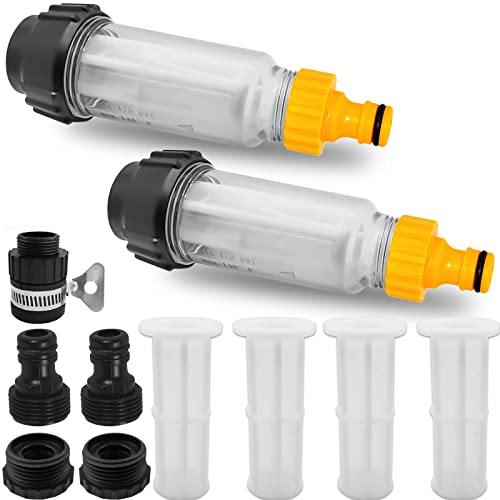 Wasserfilter Gartenschlauch, 2 Stück 3/4 Zoll Wasser Vorfilter Wasserfilter Set mit 4 Filtereinsatz & 5 Schnelladapter für Hochdruckreiniger, Gartenpumpe, Gartenbewässerung, Wohnmobil