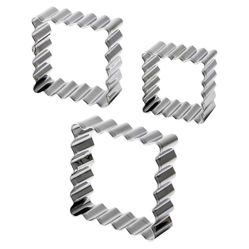 3 Stück Ausstechformen, rechteckig, Edelstahl Ausstechformen mit gezackter Kante, Metallformen für Küche, Backen, Geburtstag, Weihnachten, Valentinstag, kleine Ausstechformen (Quadrat)